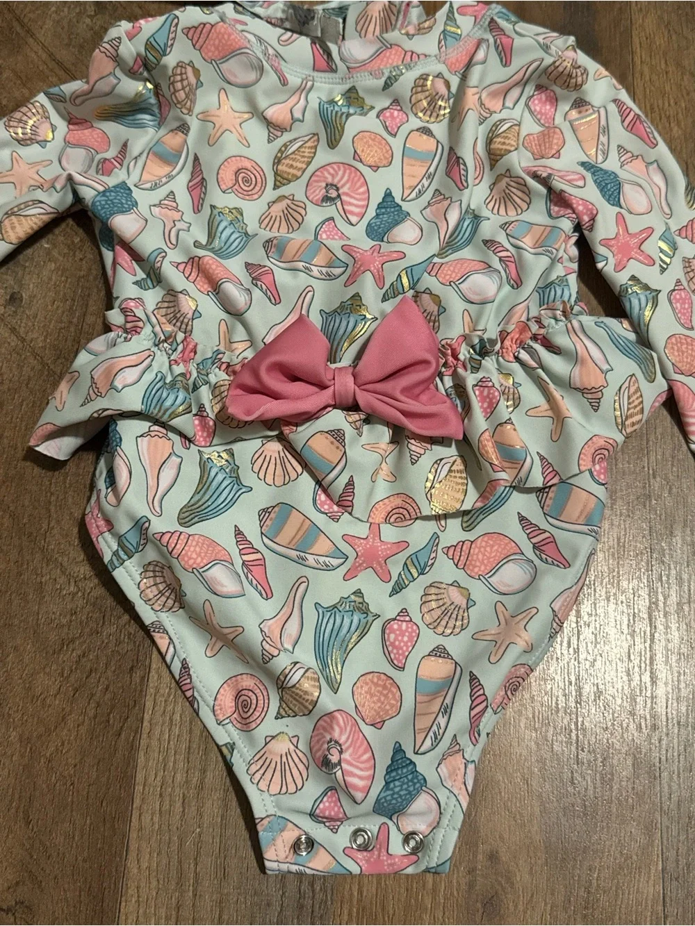 18 months Flapdoodles Long-Sleeve Seashell Print Swimsuit with Hat - Pink & Blue